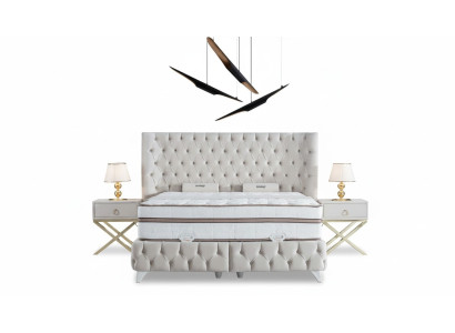 Bedroom Set White Box Spring Bed Chesterfield Elegant 2x Bedside Tables 3-piece.