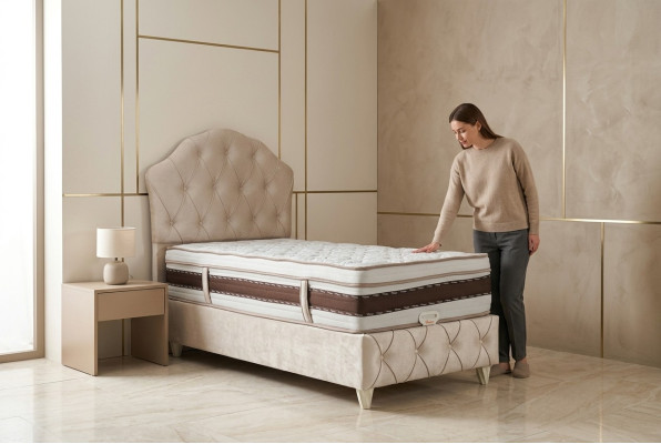 Bed white single bed bedroom box spring bed Chesterfield style beds