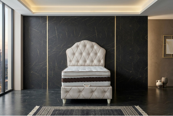 Bed white single bed bedroom box spring bed Chesterfield style beds