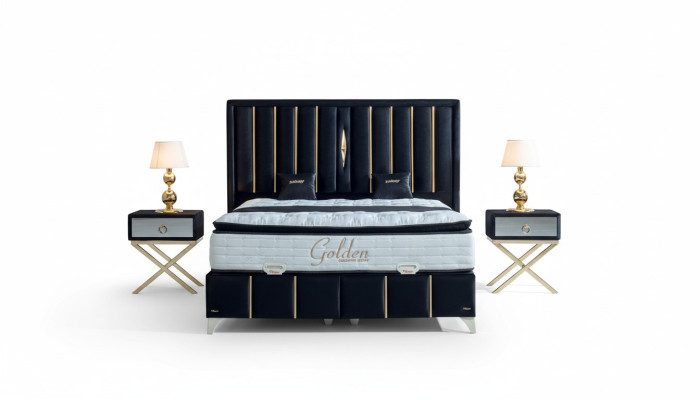 Luxury Bedroom Velvet Metal Bed Double Bed 2x Nightstand Bed Furniture 3-piece Set.