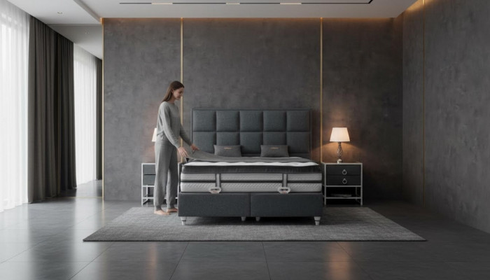 Bedroom Set Grey Bed Design Modern Luxury 2x Nightstands 3 pcs