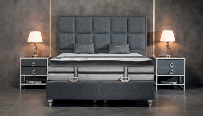 Bedroom Set Grey Bed Design Modern Luxury 2x Nightstands 3 pcs