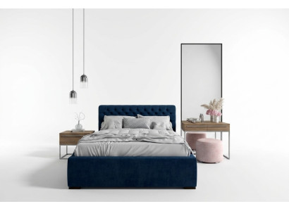 Bed Blue Modern Design Fabric Upholstered Bedroom Double Bed Wood Elegant New
