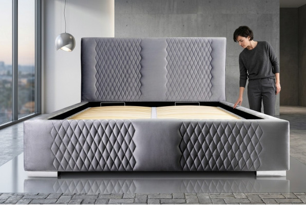 Bed Gray Double Bed Modern Elegant Bed Upholstered Fabric Bedroom Modern New