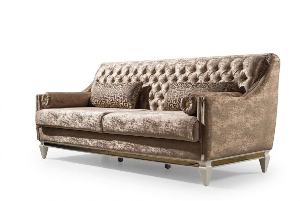 Beige 3-seater fabric sofa Chesterfield three-seater upholstered couch 3-seater