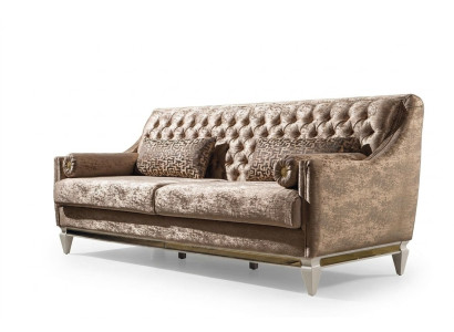 Beige 3-seater fabric sofa Chesterfield three-seater upholstered couch 3-seater