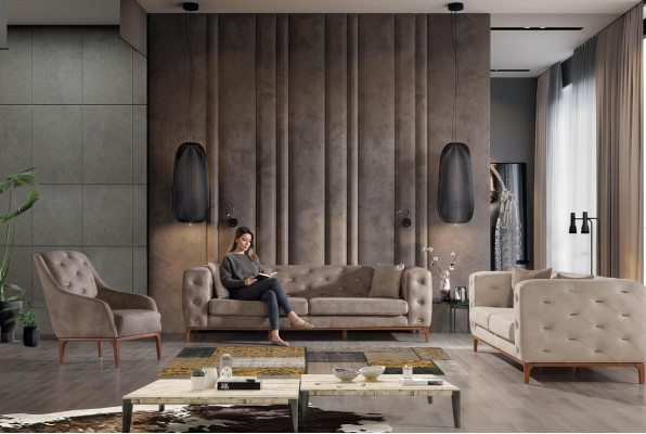 Chesterfield Design Sofa Upholstered Couches Modern Sofa Set 3+3+1 Set
