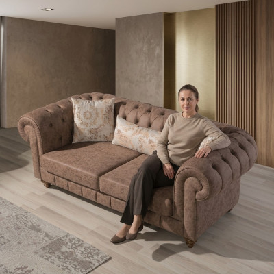 Stylish Brown Chesterfield Two-Seater Designer 2-Seater Sofa