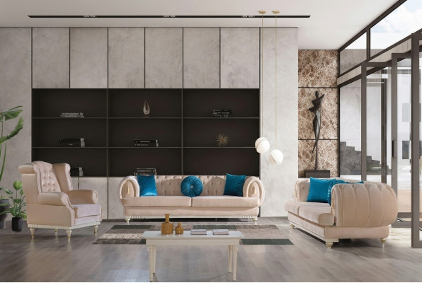 Beige sofa set 3+2+1 seater luxury upholstered couches stylish furniture