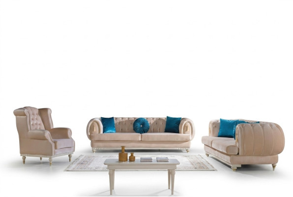 Beige sofa set 3+2+1 seater luxury upholstered couches stylish furniture