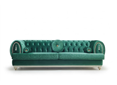 Modern sofa 3-seater green sofa luxurious living room couch wooden frame