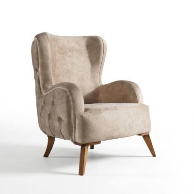 Textile Upholstered Armchair Couch Sofa Seat Luxury Colorful Relax Beige Chesterfield New
