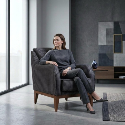 Gray Upholstered Single-Seat Armchair Designer Chair