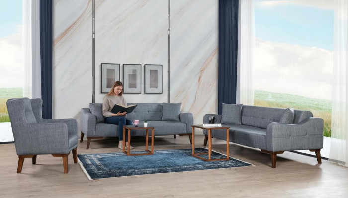 Sofa set 3+3+1 seat complete set sofa armchair textile 3 pcs