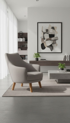 Design Armchair 1-Seater Modern Comfortable Recliner Chair Wood Grey Furniture