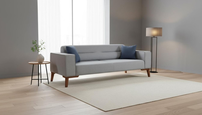 Upholstered Seat Couch 3-Seater Gray Sofa Sofas Textile Fabric Three-Seater Fabric