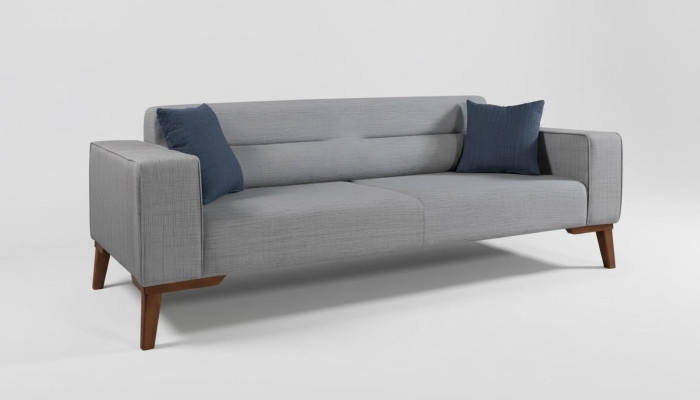 Upholstered Seat Couch 3-Seater Gray Sofa Sofas Textile Fabric Three-Seater Fabric