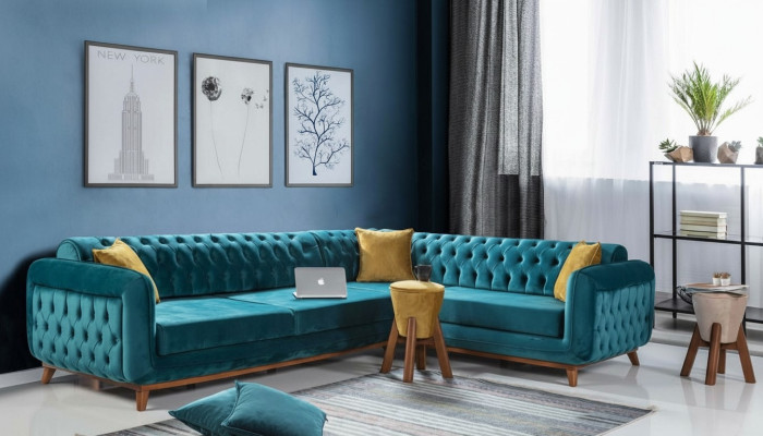 Corner sofa L-shape textile luxury sofa living landscape upholstered couch furniture