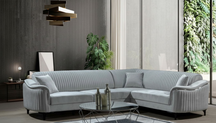 Fabric sectional L-shaped sofa upholstery textile corner unit velvet gray 310x240