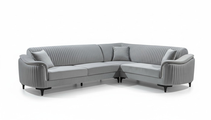 Fabric sectional L-shaped sofa upholstery textile corner unit velvet gray 310x240
