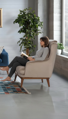 Beige design armchair single-seater living room textile style wood furniture