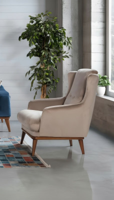 Beige design armchair single-seater living room textile style wood furniture
