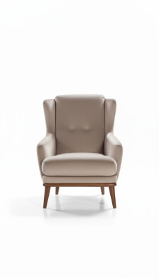 Beige design armchair single-seater living room textile style wood furniture
