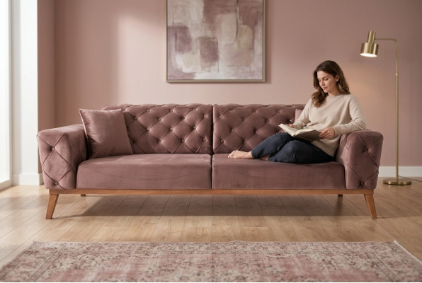 Brown Chesterfield Couch Elegant Sofa Living Room Seating Velvet