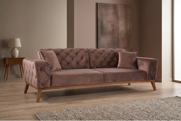 Brown Chesterfield Couch Elegant Sofa Living Room Seating Velvet
