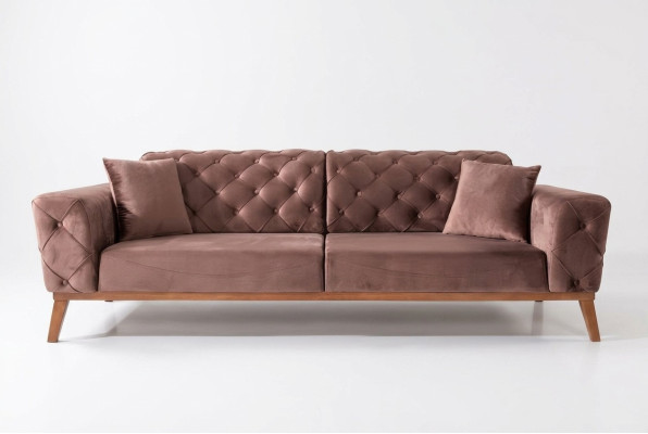 Brown Chesterfield Couch Elegant Sofa Living Room Seating Velvet