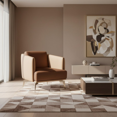 Modern armchair, single seater, brown upholstered chair, 1 seater, fabric upholstery.