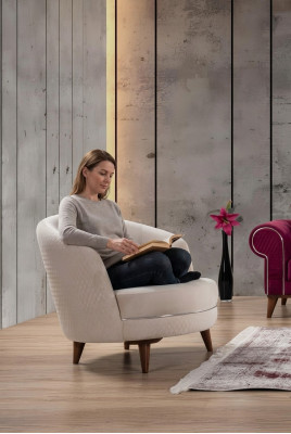 Beige elegant armchair single-seater design living room upholstered furniture