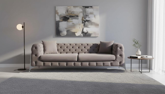 Chesterfield gray sofa 3-seater living room sofas fabric upholstery