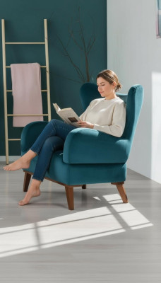 Armchair 1-seater design living room upholstery wood modern turquoise