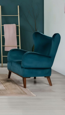 Armchair 1-seater design living room upholstery wood modern turquoise