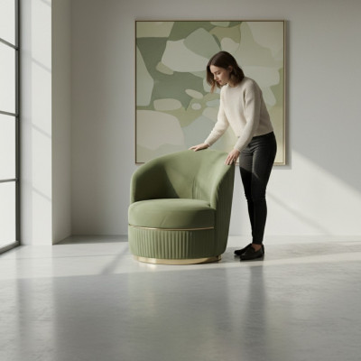 Modern round armchair single seater upholstered designer textile fabric