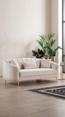 Sofa 3-seater textile sofas couch upholstery furniture modern three-seater beige velvet