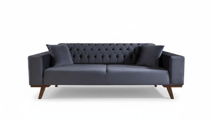 Design sofa three-seater modern couch gray furniture upholstery wood.