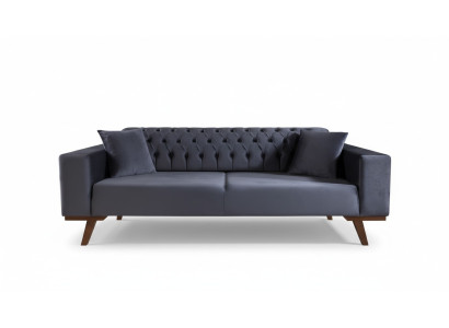 Design sofa three-seater modern couch gray furniture upholstery wood.