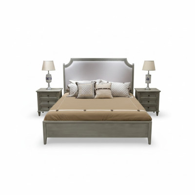 Premium bedroom set: bed and nightstands made of natural wood in gray