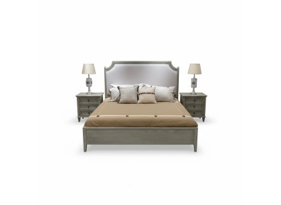 Premium bedroom set: bed and nightstands made of natural wood in gray