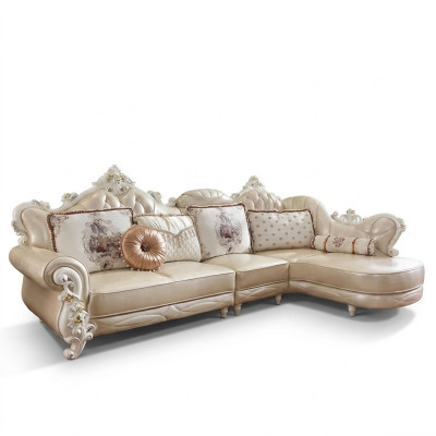 Sectional sofa L-shape living area couch furniture leather wood sofa Chesterfield