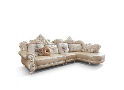 Sectional sofa L-shape living area couch furniture leather wood sofa Chesterfield
