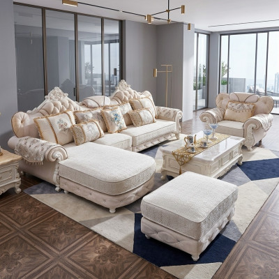 Corner sofa L-shape armchair ottoman couch wood with textile Baroque Rococo