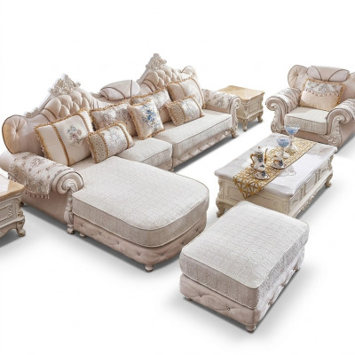 Corner sofa L-shape armchair ottoman couch wood with textile Baroque Rococo