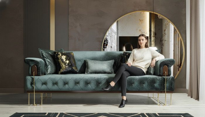 Sofa 3-seat sofas seating design couch three-seater luxury metal with fabric