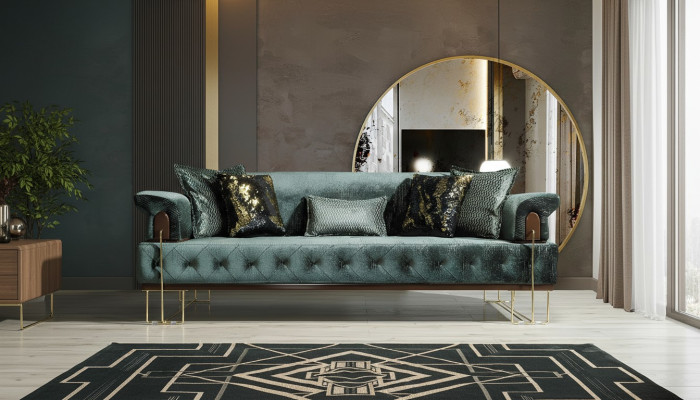 Sofa 3-seat sofas seating design couch three-seater luxury metal with fabric