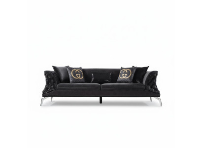 Sofa 3-seat cushion furniture three-seater couch black wood with metal