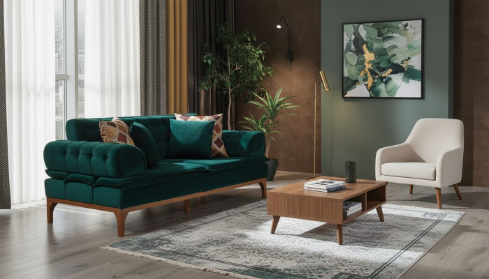 Luxury sofa, 3-seater sofas, seating fabric, design furniture, style textile new green