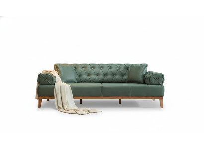 Chesterfield Sofa 3-Seater Couch Three-Seater Green New Fabric Wood 220cm